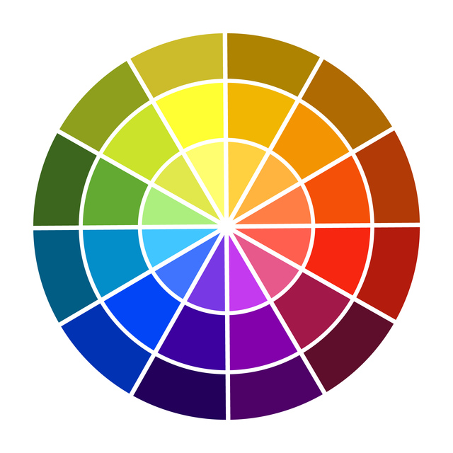 12色の色相環図（影と明るい色、基本色見本）