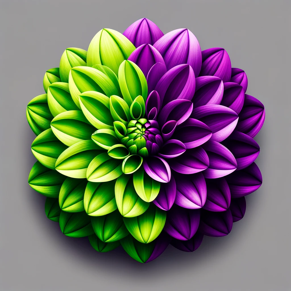 紫と黄緑の補色を使った花のデザイン