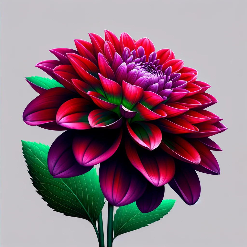 赤紫と鮮やかな緑の補色を使った花のデザイン